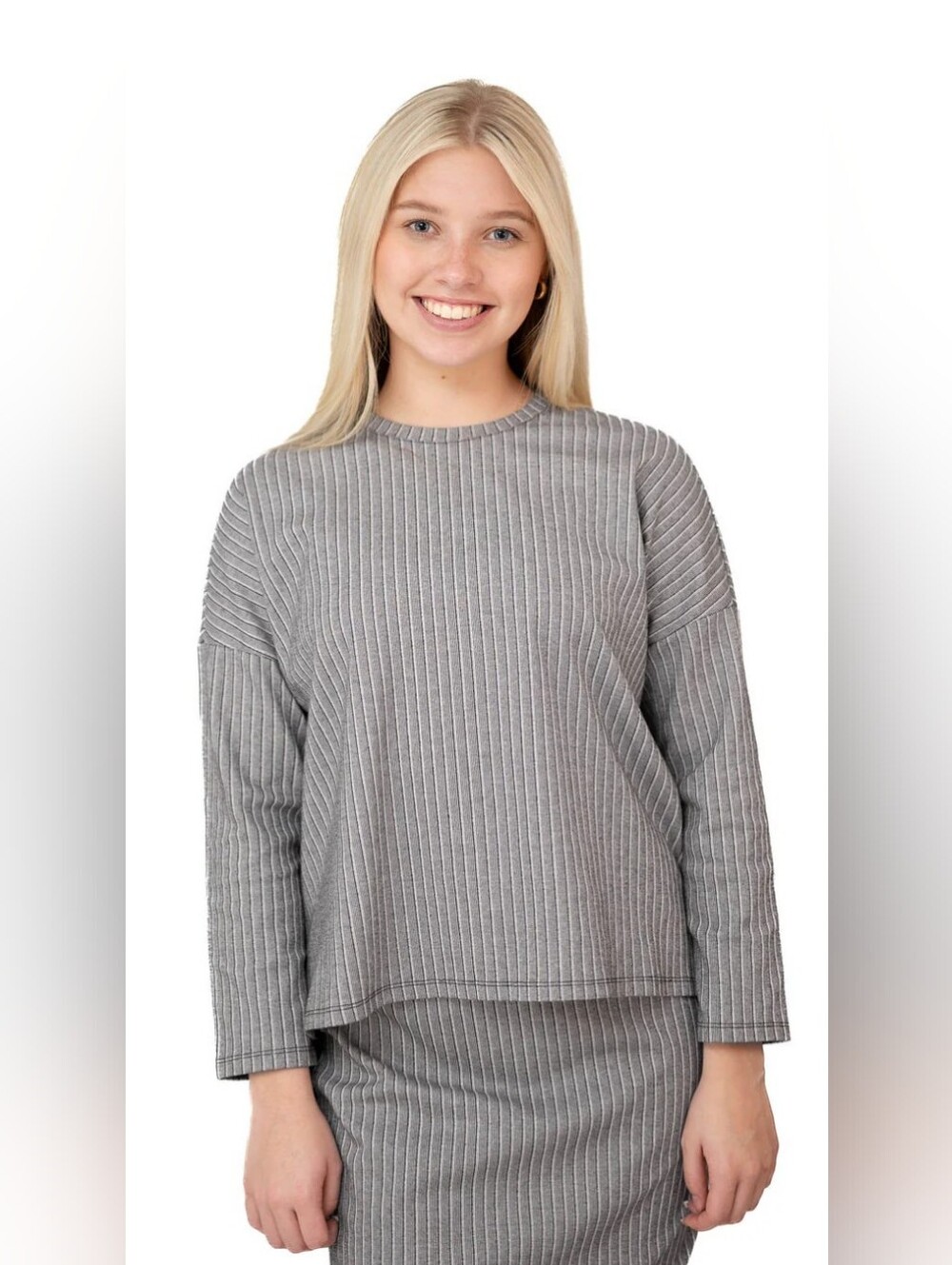 SNOGA Striped Bluish Gray Long Sleeve Top
